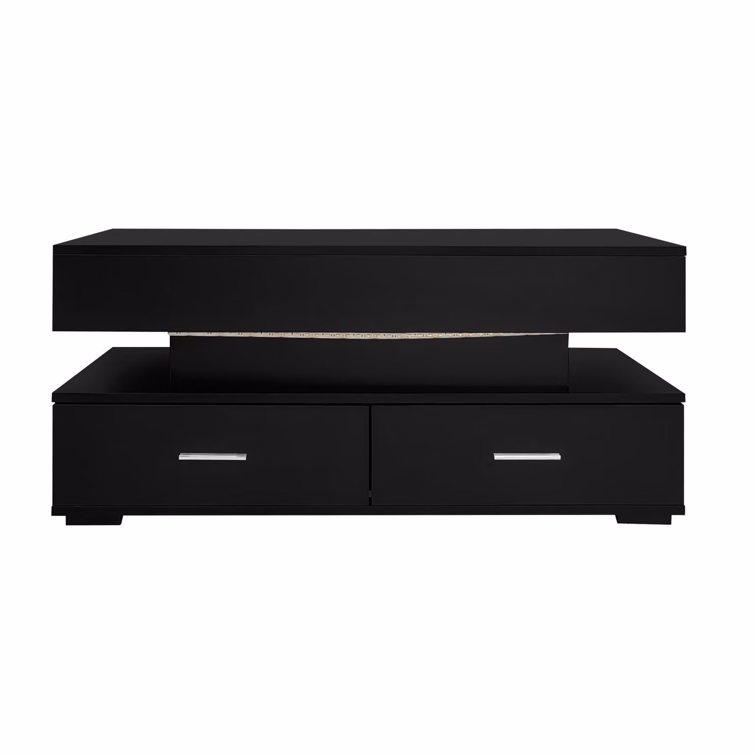 Aosom.UK Black Hydraulic Lift Top Coffee Table with LED Lighting and 2 Drawers, W: 100 cm, D: 50 cm, H: 44 cm – 2