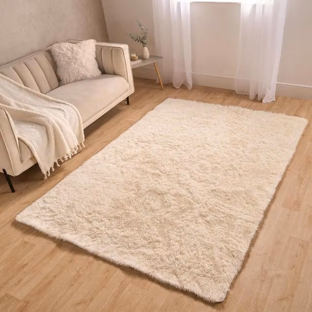 Sienna Fluffy Shaggy Rectangular Floor Mat in Green and Beige, Width: 160 cm
