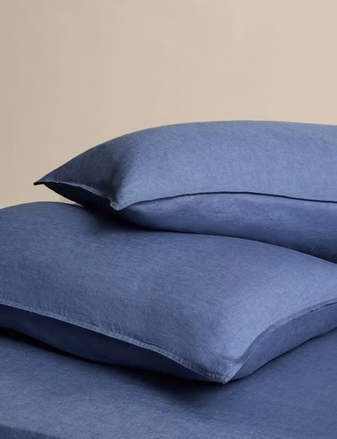 M&S 2 Pack Pure Linen Standard Pillowcases in Slate Blue