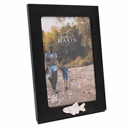 Meg Hawkins Hobbies Fishing Single Rectangular Photo Frame in Black and Silver, 10 x 15 cm