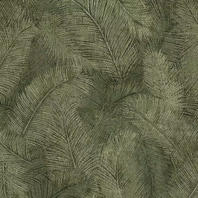 Grandeco Floating Leaf Feather Textured Botanical Wallpaper in Green and Brown