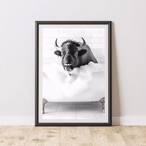 60 Second Makeover Bison In The Bath Animal Print Paper Poster, A3