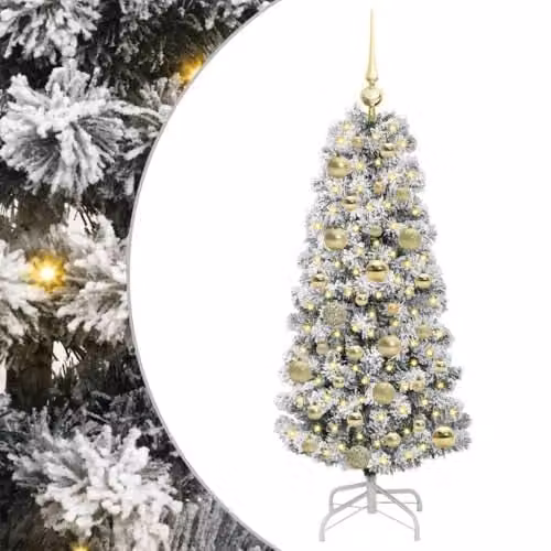 vidaXL Modern Cone Christmas Tree in Green, White and Gold, Height: 120 cm – 1