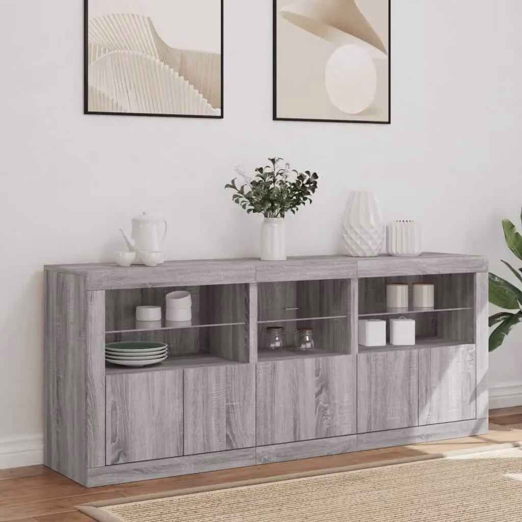 Berkfield Home Modern Sideboard with Integrated LED Lights in Grey Sonoma, W/D/H: 162 x 37 x 67 cm – 1