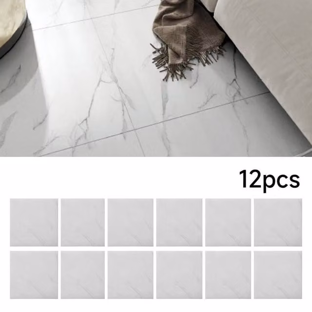 Kelvenix Set of 12 Greyish White Marble Floor Tiles in Light Grey, W: 520 cm, L: 10000 cm – 1