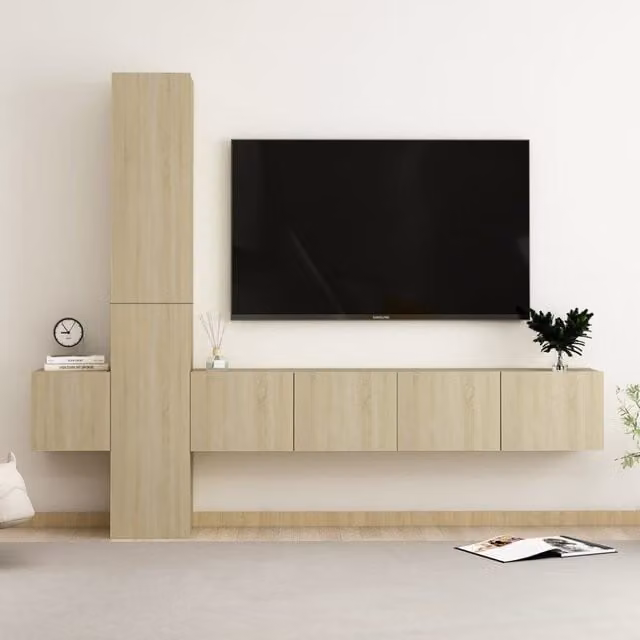 Berkfield Home 5 Piece Modern TV Cabinet Set in Sonoma Oak Brown and Beige MDF