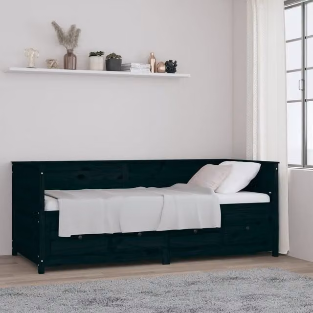 Berkfield Home Rustic Black Solid Pine Day Bed with Drawers, W/D/H: 90 x 200 cm