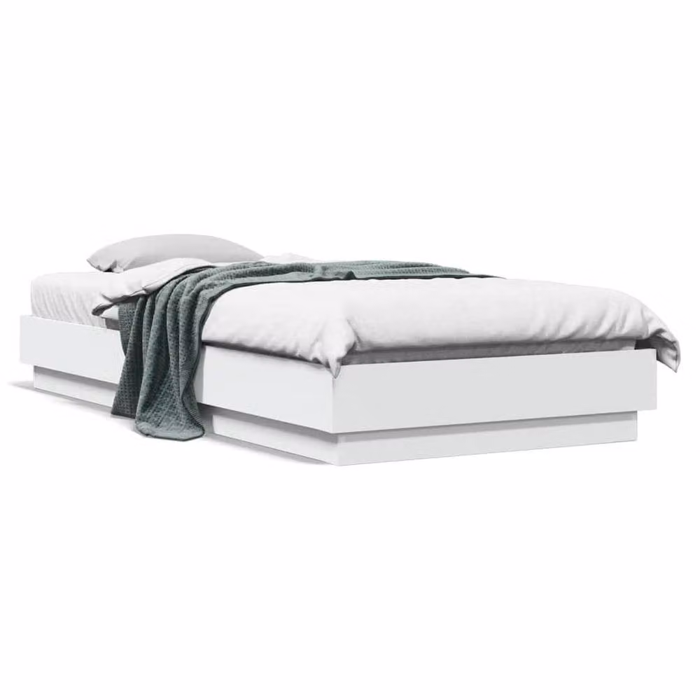 Berkfield Home Durable Engineered Wood Bed Frame with Under-Bed LED Lighting, White, W/D/H: 100 x 200 x 23 cm – 1