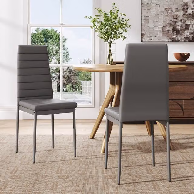 Livingandhome Set of 2 Grey Faux Leather Armless High Back Modern Dining Chairs