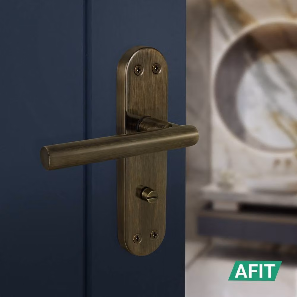 AFIT T-Bar Antique Brass Bathroom Backplate Lock and 80mm Hinges Set in Bronze – 5