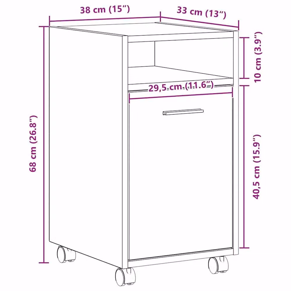 Berkfield Home Side Cabinet on Wheels in Black Oak, W/D/H: 33 x 38 x 60 cm – 6
