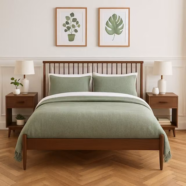 Birlea Spindle Bed in Walnut Brown Solid Wood Scandinavian Design