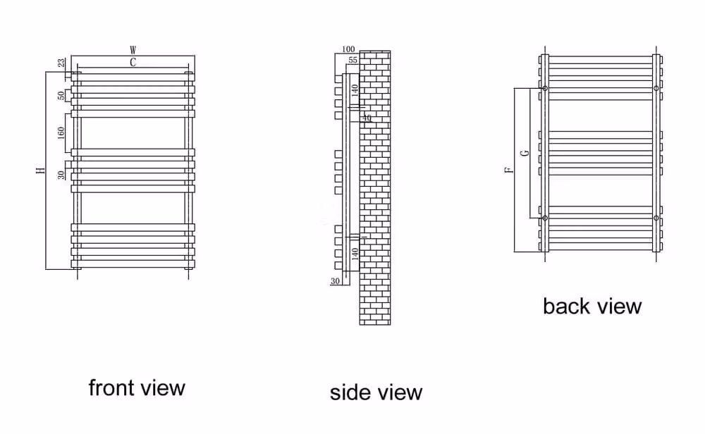 Bathroom Kingdom Kale Black Straight Steel Enamel Heated Towel Rail H: 143.6 cm, W: 50 cm – 2