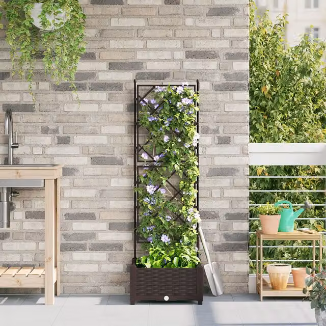 Berkfield Home Garden Planter with Trellis, Brown, W/D/H: 40 x 40 x 125 cm – 1