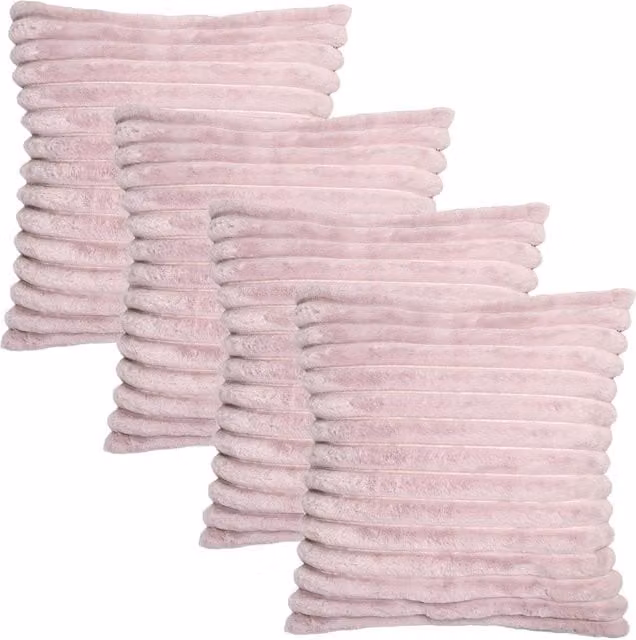 OHS Pack of 4 Square Faux Fur Ribbed Cushion Covers in Purple and Pink