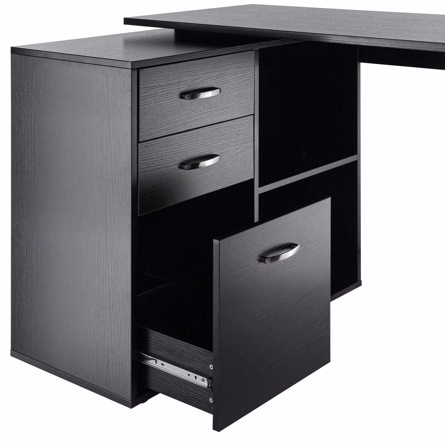 HOMCOM L-Shaped Computer Desk with Drawer and Shelf in Black – 8