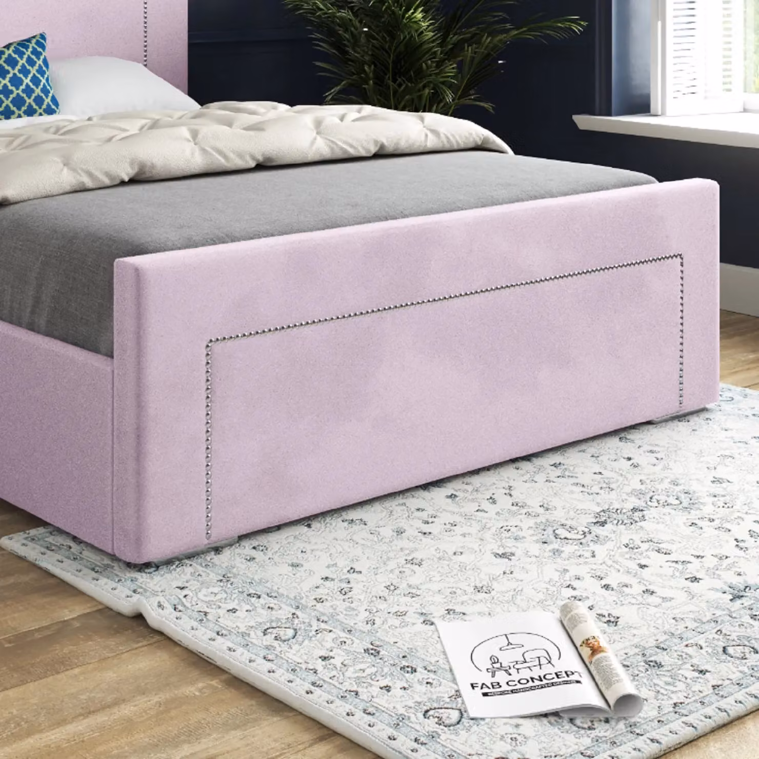 KDMD Lucca Upholstered Velvet Bed Frame in Pink, W/D/H: 137 x 128 x 200 cm – 3