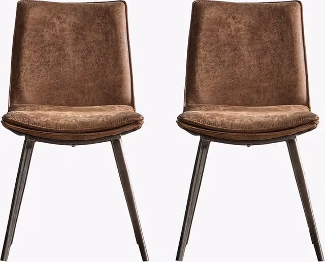 Perch & Parrow Mid-Century Set of Two Brown Synthetic Leather Upholstered Dining Chairs with Metal Frame