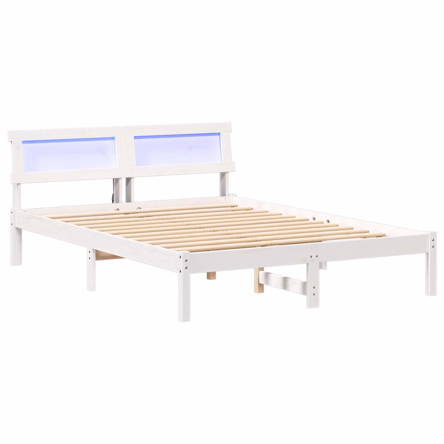 Berkfield Home Modern White Solid Pine Wood Bed with Headboard and LED Strip Lights W/D/H: 120 x 200 cm – 2