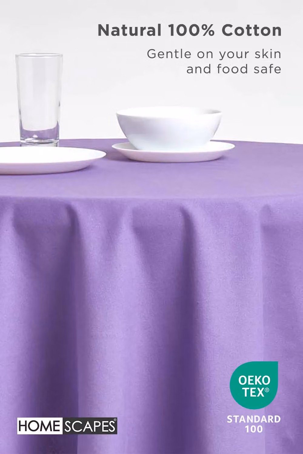 Homescapes Plain Purple Round Cotton Blend Tablecloth, Diameter: 178 cm – 2