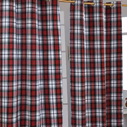 Homescapes Macduff Tartan Check Cotton Eyelet Curtains, Red Green and White, W: 117 cm, H: 137 cm – 6