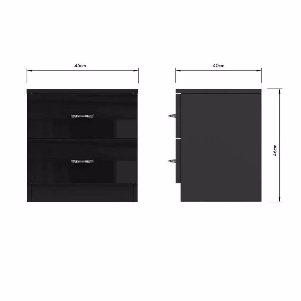 NESTLUNE Black High Gloss 2 Drawer Bedside Cabinet Table – 2