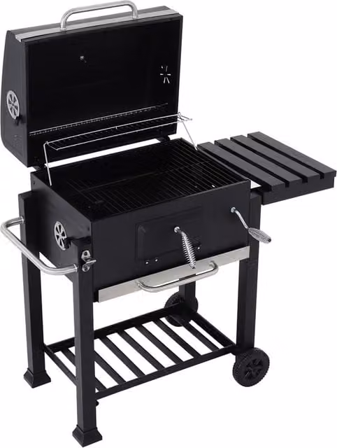 Darphe Outdoor Portable Charcoal Barbecue Trolley with Side Shelf and Stainless Steel Accents, Black