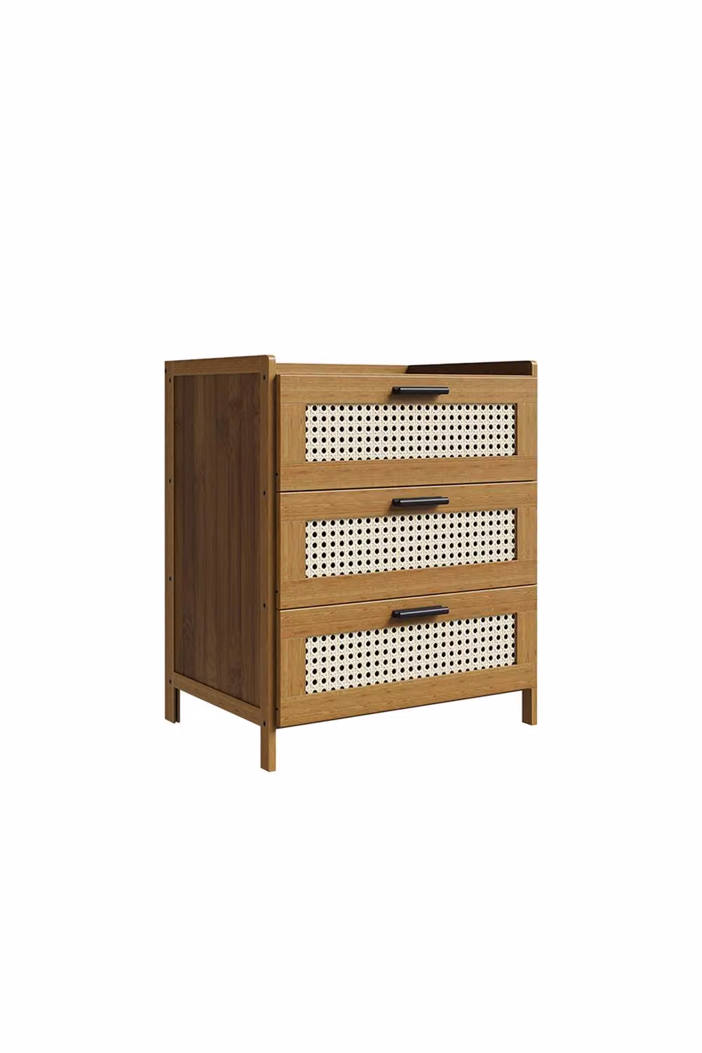 Living and Home 3-Drawer Narrow Bamboo Bedside Table with Plastic Rattan Details in Brown – 3