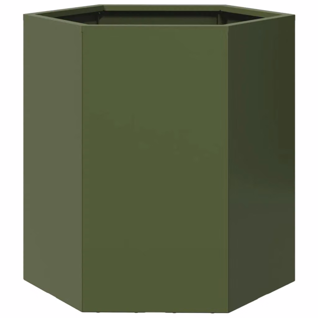 Berkfield Hexagon Steel Garden Planter Tub in Olive Green, W: 46 cm, D: 40 cm, H: 45 cm – 2