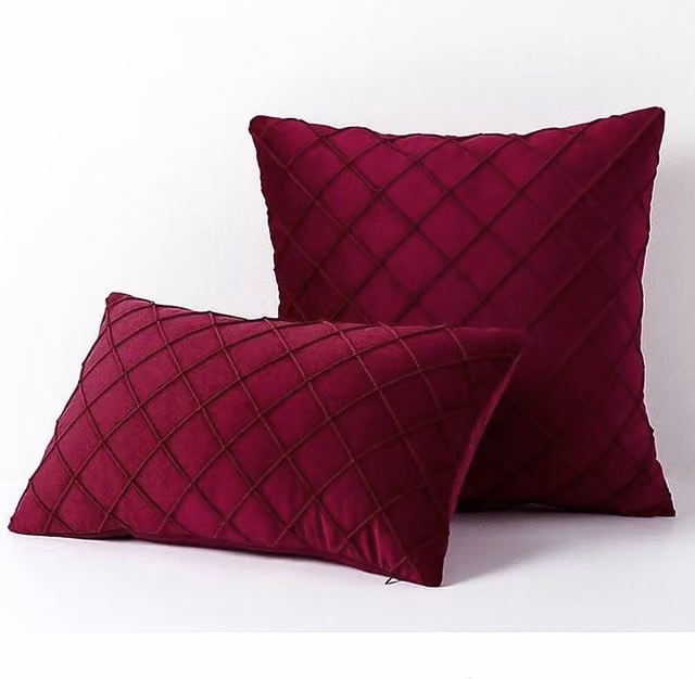 YnysTec Burgundy Velvet Checked Square Cushion Cover, W: 60 cm x H: 60 cm