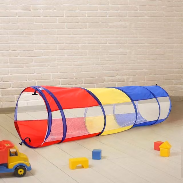 Livingandhome Foldable Pop-up Play Tunnel for Kids in Multicolour Red, Yellow and Blue
