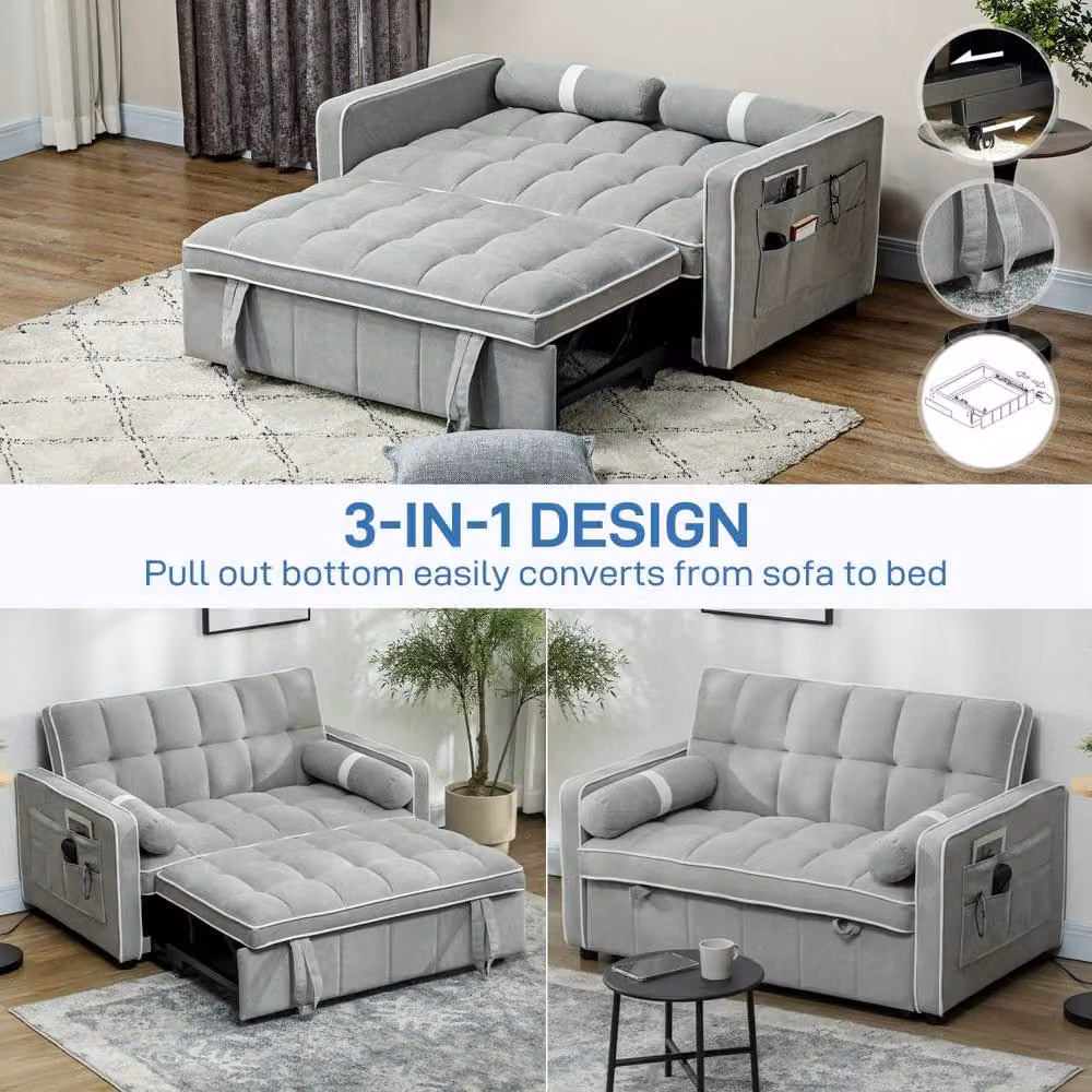 Wyld Haus Tapa 2 Seater Linen Effect Sofa Bed in Light Grey with White Trim, W/D/H: 138.5 x 86.0 x 87.0 cm – 4