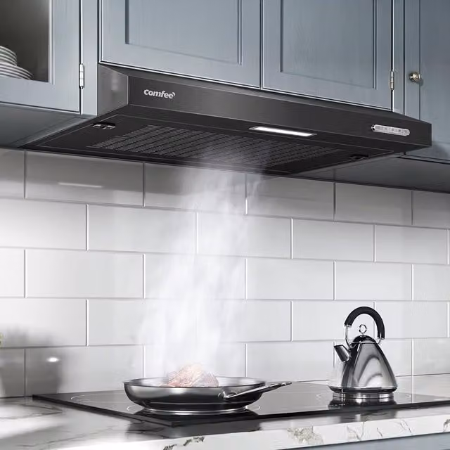 Livingandhome Black Aluminium Visor Under Cabinet and Wall Mounted Cooker Hood