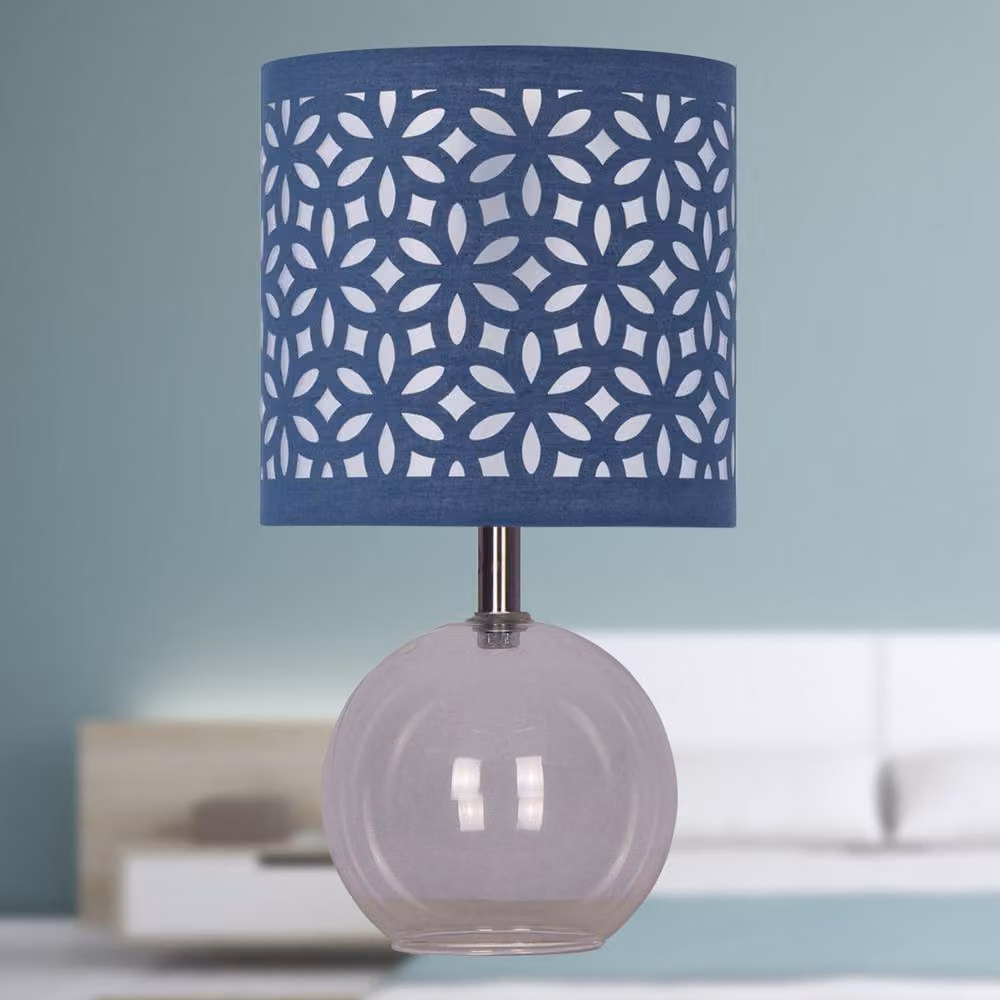 First Choice Lighting Set of 2 Buck Clear Glass Table Lamps with Navy Blue Cut Out Shade – 3