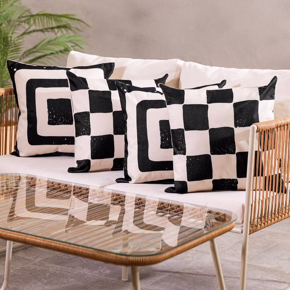 icon Boho Collection Set of 4 Indoor Outdoor Square Cushions in Black, White and Multicolour – 2