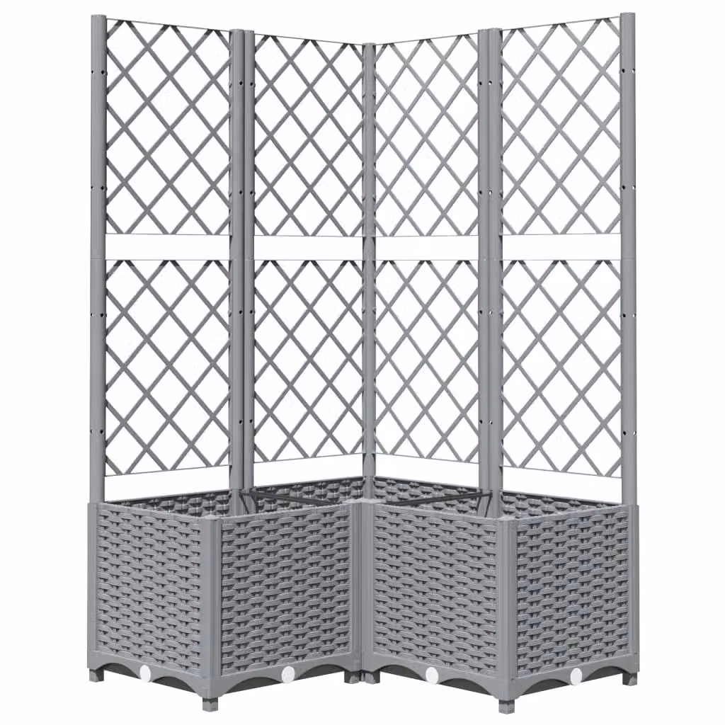 Berkfield Home Garden Planter with Trellis in Light Grey, W/D/H: 80 x 80 x 136 cm – 2