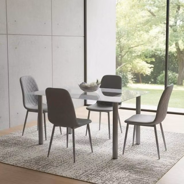 Kosy Koala Modern Rectangular Glass Dining Table Set with 4 Chairs in Grey and Transparent