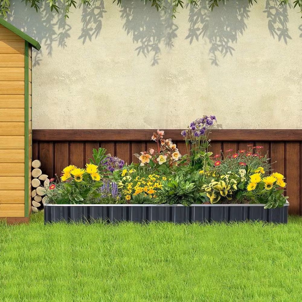 KORVIXA Metal Raised Garden Bed Steel Planter Box in Grey W/D/H: 90 x 90 x 30 cm – 2