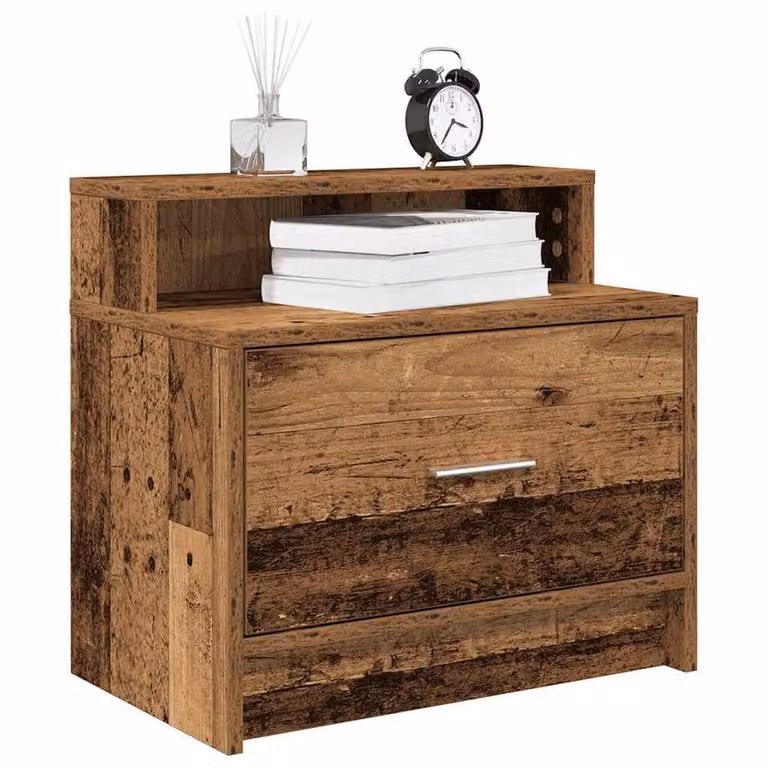 Berkfield Home Durable Bedside Cabinets with Drawer, 2 Pack, Brown Old Wood, W: 51 cm, D: 31 cm, H: 47 cm