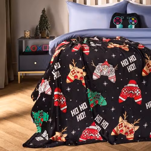OHS Christmas Gaming Fleece Throw Blanket, Black, W/D/H: 120 x 150 cm – 2