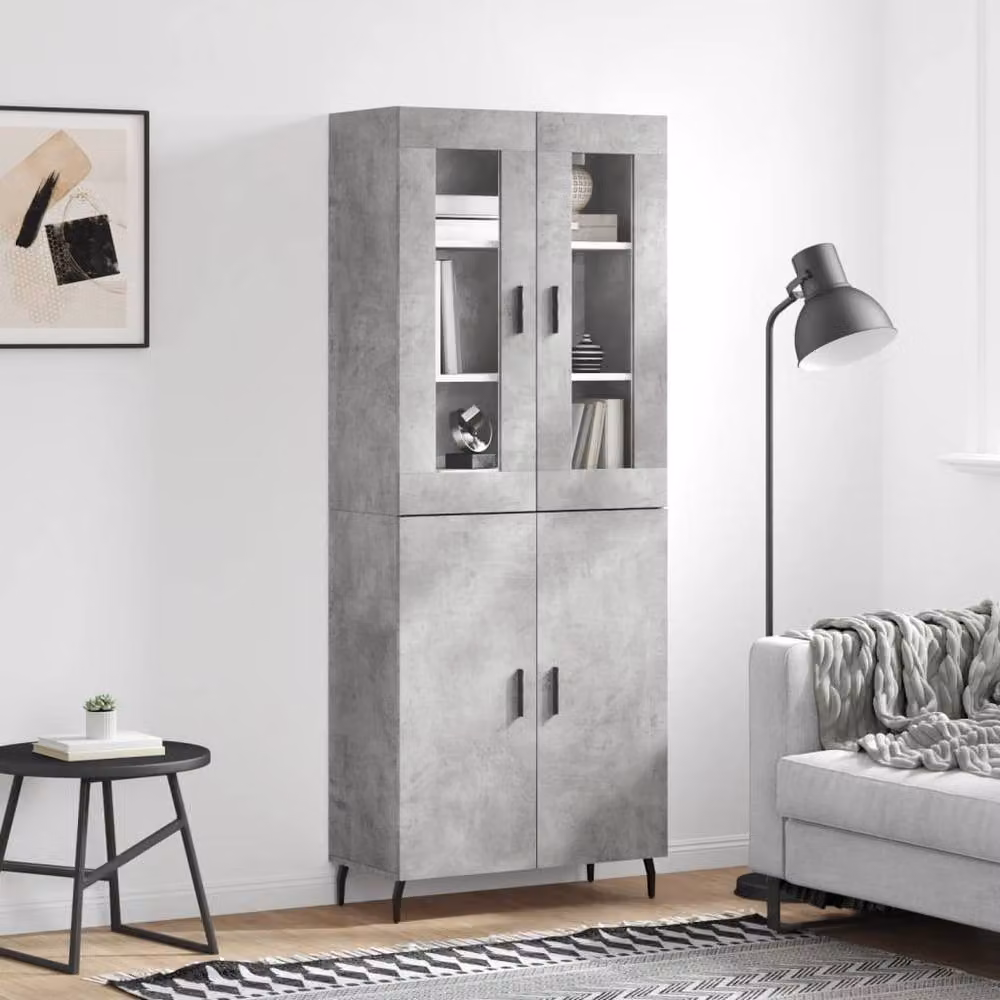 Berkfield Home Highboard in Concrete Grey with Glass Doors, W/D/H: 69.5 x 34 x 180 cm – 2