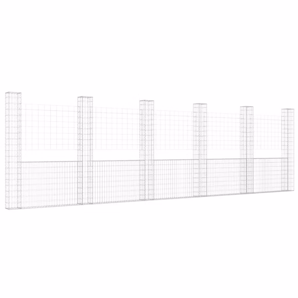 Berkfield Home U-shape Iron Gabion Basket with 6 Posts in Silver, W/D/H: 620 x 20 x 200 cm – 2