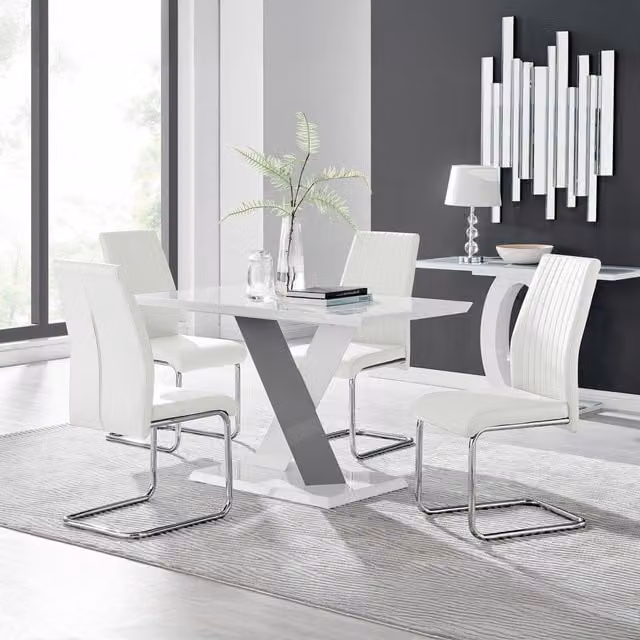 Furniturebox Monza White High Gloss Rectangular Dining Table and 4 Lorenzo Chairs Set