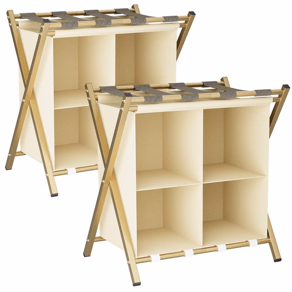 Huhote Metal Luggage Rack with Storage Shelf in Gold, Set of 2 – 6
