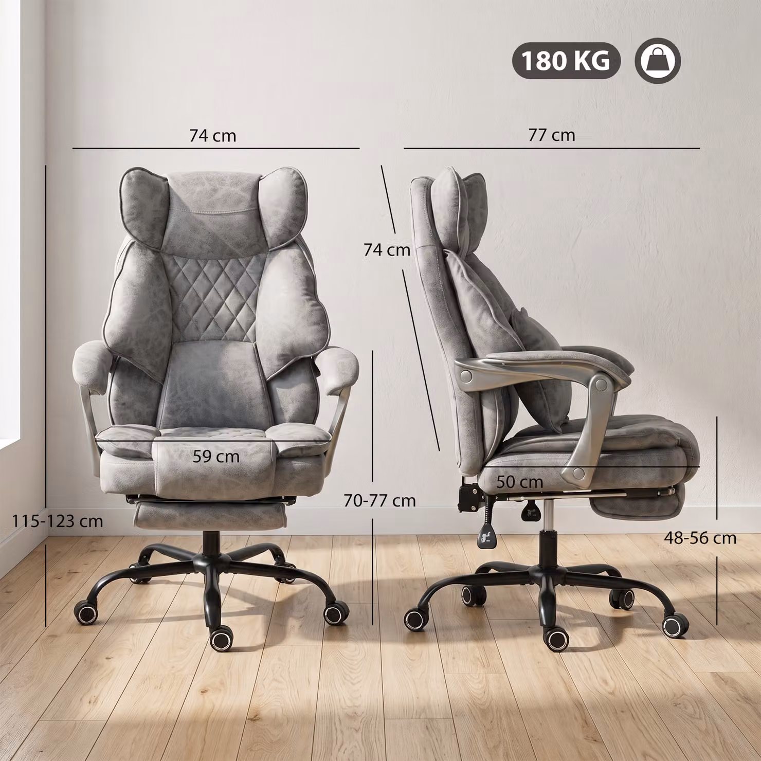 HOMCOM Grey Executive Office Chair with Headrest, Lumbar Support and 180 kg Capacity – 3