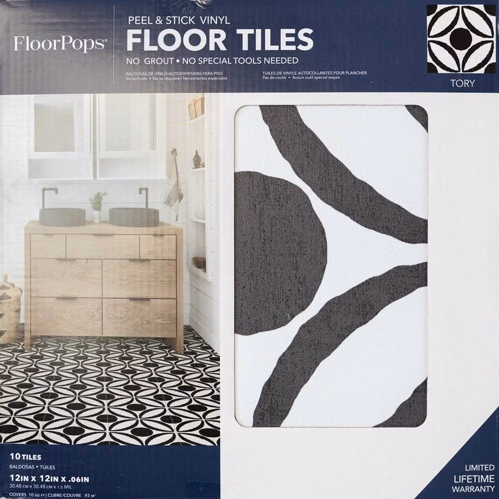 FloorPops Tory Self Adhesive Vinyl Floor Tiles, Multicolour, Pack of 10 (0.93sqm), W/D/H: 30.48 x 30.48 x 0.3048 cm – 2