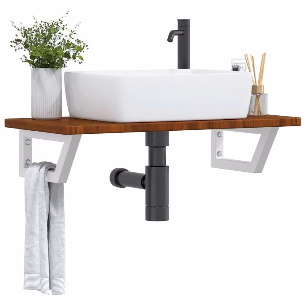 Berkfield Home Wall Mounted Basin Shelf in Brown Oak and Metal – 2