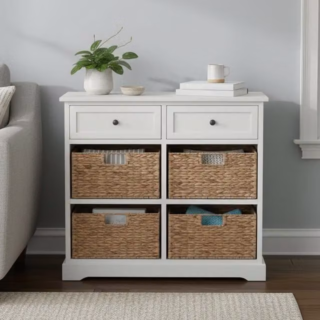 Interiors by Premier Orsina Rustic Style Two Drawer Four Basket Cabinet in Ivory and Beige