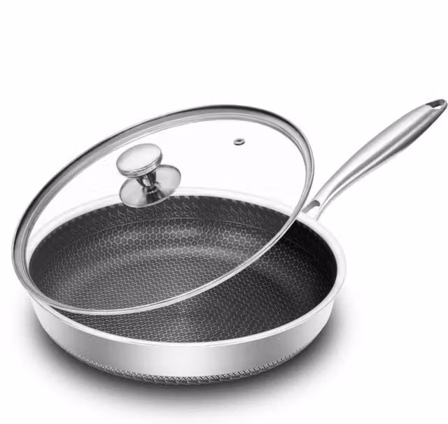 KORVIXA Non Stick Frying Pan with Lid, Silver, Diameter: 30 cm – 1