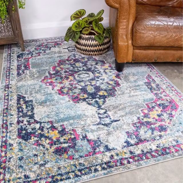 The Rug House Traditional Medallion Living Room Rug, Multicolour and Grey, W: 290 cm, D: 200 cm